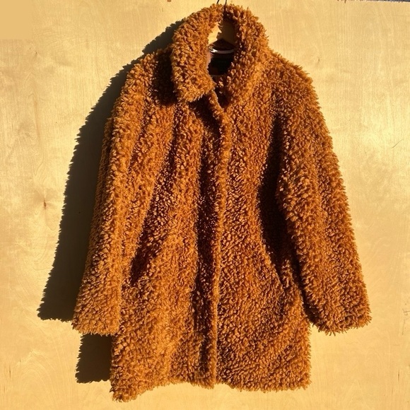 jcrew textured teddy vegan sherpa coat warm brandy brown XL super soft! - Picture 15 of 15